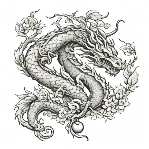 Dragon and apple tree tattoo design idea