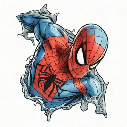 Headshot of spider man looking right side tattoo design idea