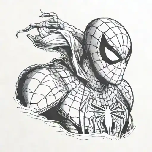 Headshot of spider man looking right side tattoo design idea