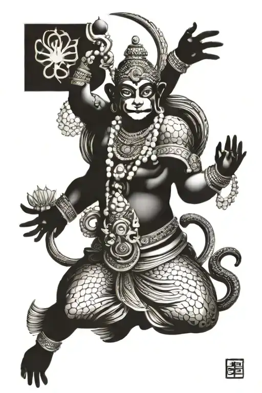 UG company and hanuman and pearl tattoo design idea