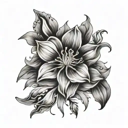 black and grey daffodil rose honeysuckle poppy gladiolus aster morning glory chrysanthemum tattoo design idea