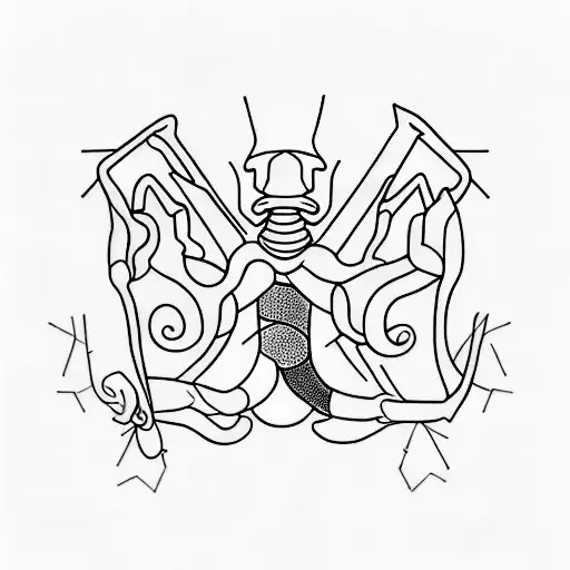 A minimalist tattoo of two abstract shapes, one resembling a scorpion and the other resembling the Gemini symbol, repres tattoo design idea