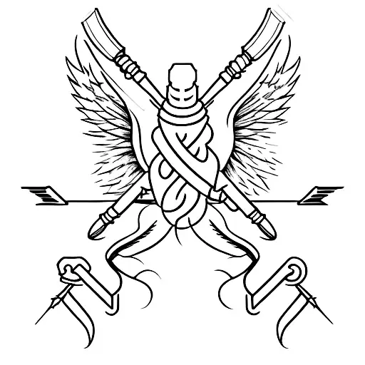 A minimalist tattoo of two arrows pointing towards each other, one with a scorpion tail and the other with wings, symbolizing the unity of Scorpio and Gemini. tattoo design idea