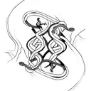 A minimalist design of two intertwined snakes representing the zodiac signs Scorpio and Gemini, symbolizing the bond bet tattoo design idea