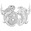 A minimalist design of two intertwined snakes representing the zodiac signs Scorpio and Gemini, symbolizing the bond bet tattoo design idea