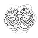 A minimalist design of two intertwined snakes representing the zodiac signs Scorpio and Gemini, symbolizing the bond bet tattoo design idea