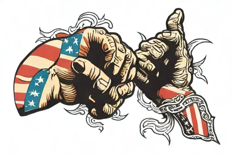fist bumping over American flag flying tattoo design idea