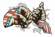 fist bumping over American flag flying tattoo design idea