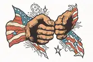 fist bumping over American flag flying tattoo design idea