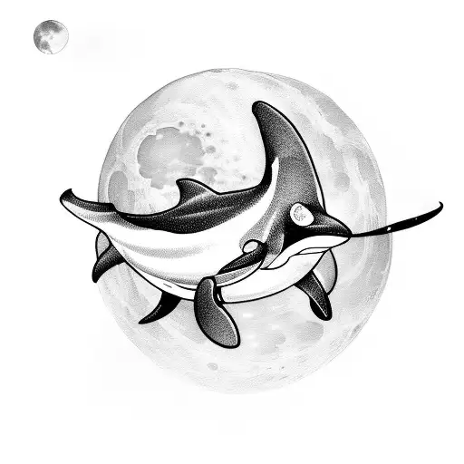 orca in front of the cresent moon tattoo design idea