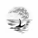 orca swimming in front of the moon, the moon turns into sea waves at the edge tattoo design idea