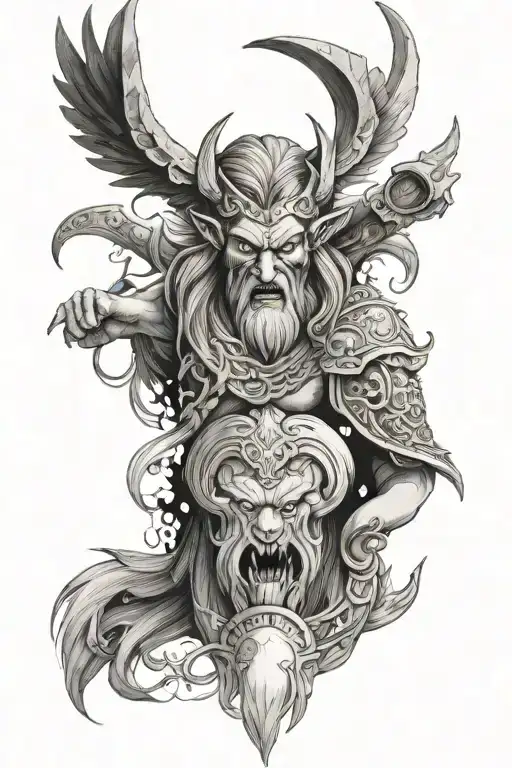 norse mythology ymir is killed by odin, ve and vili tattoo design idea