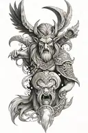 norse mythology ymir is killed by odin, ve and vili tattoo design idea