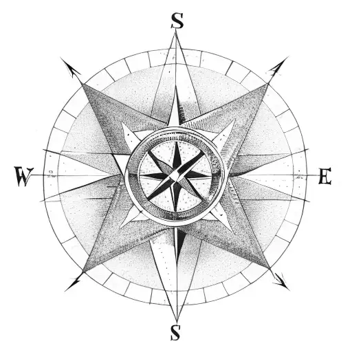 North Star with compass rose  tattoo design idea