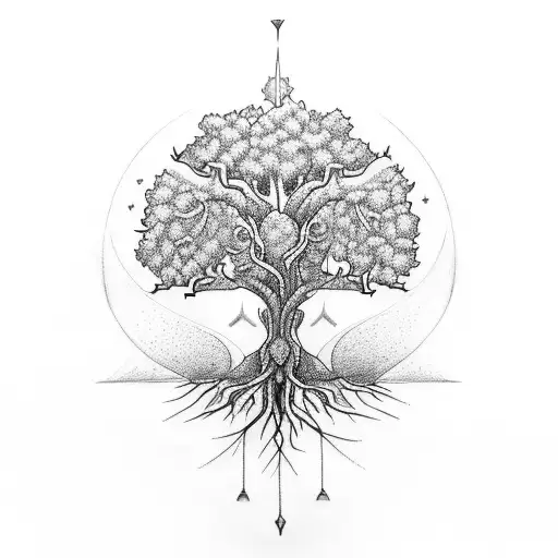 Design a tree of life tattoo with a north arrow  tattoo design idea