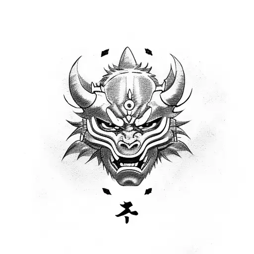 oni mask with sasuke mangekyou sharingan tattoo design idea