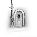 A mysterious key unlocking a hidden door in a misty graveyard tattoo design idea