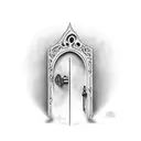 A mysterious key unlocking a hidden door in a misty graveyard tattoo design idea