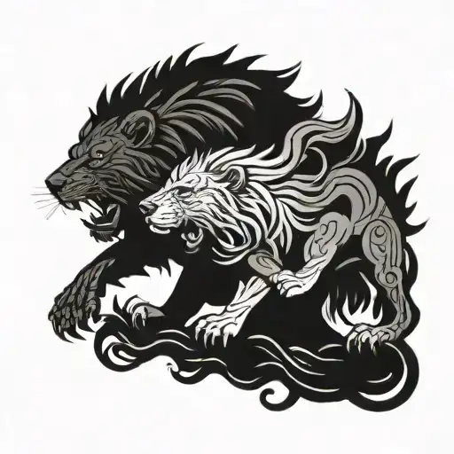 lion Wolf fighting each other tattoo design idea