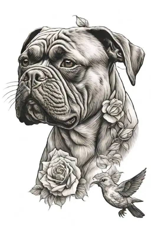  xl American bully  with a rose with a dove flying tattoo design idea