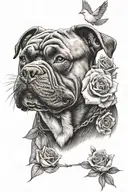  xl American bully  with a rose with a dove flying tattoo design idea