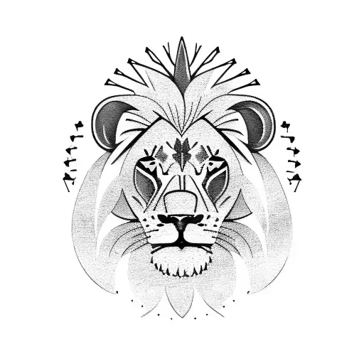 A lion playing a guitar surrounded by mountains tattoo design idea