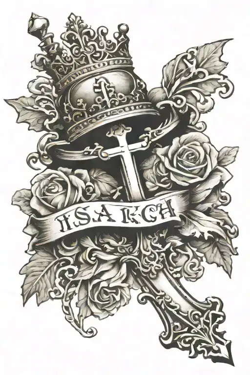Cross with crown with a verse Isaiah 41:10 tattoo design idea