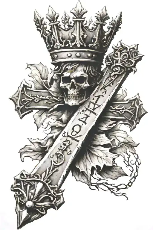 Cross with a thorn  crown with a verse Isaiah 41:10 tattoo design idea