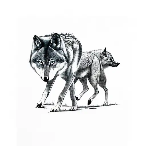 Black band with sillouette of two wolves walking tattoo design idea