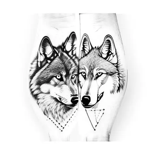 A wide and black band wraps around the wrist, featuring two wolf silhouettes that are etched on the outer edge of the ba tattoo design idea