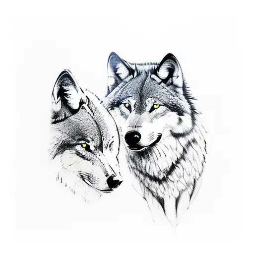 A wide and black band wraps around the wrist, featuring two wolf silhouettes that are etched on the outer edge of the ba tattoo design idea