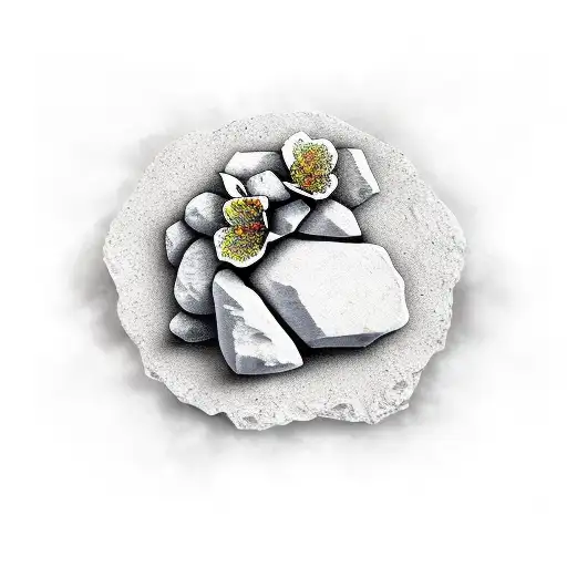 stone wall with flowers tattoo design idea