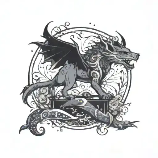 bookish with mythical creatures like  tattoo design idea