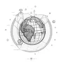 A whimsical design combining a globe and a pixelated joystick tattoo design idea