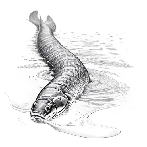 A realistic eel swimming through a forest stream tattoo design idea