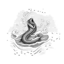 A cartoon eel swimming through a stream in a hedge maze tattoo design idea