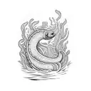 A cartoon eel swimming through a stream in a hedge maze tattoo design idea
