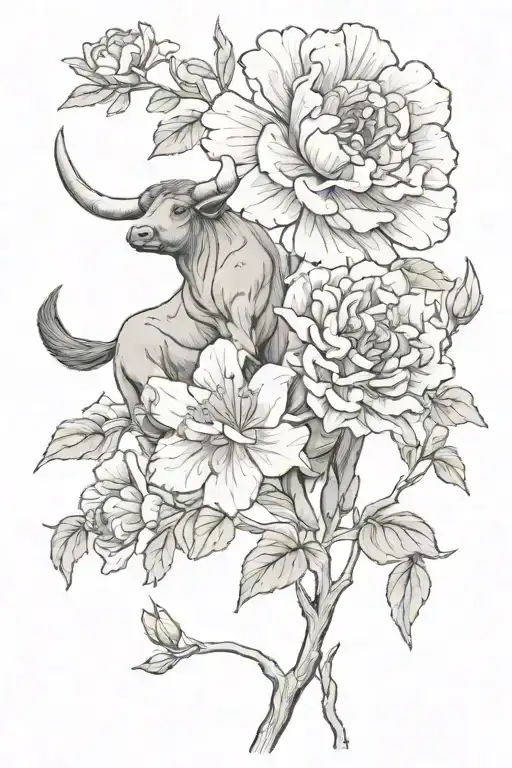 Taurus flower stemming from Sagittarius flower tattoo design idea