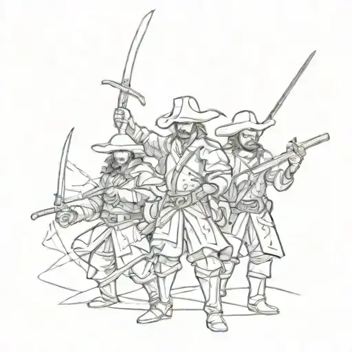 Create a tattoo based on the three musketeers for a group of 3 people. This tattoo should be discreet. tattoo design idea