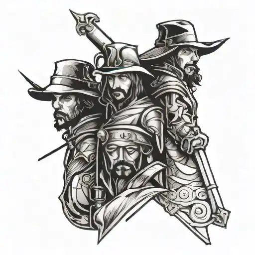 Create a tattoo based on the three musketeers for a group of 3 people. This tattoo should be discreet. tattoo design idea