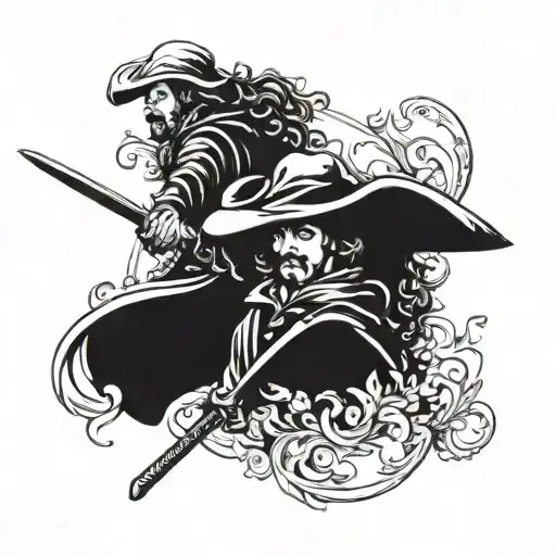 Create a tattoo based on the three musketeers for a group of 3 people. This tattoo should be discreet. tattoo design idea