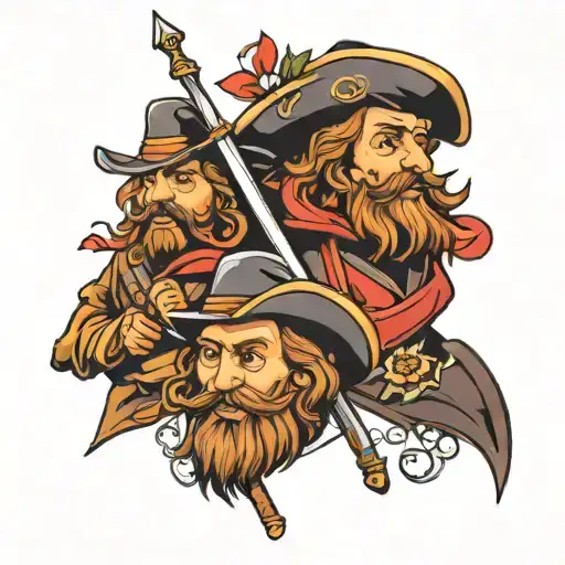 Create a tattoo based on the three musketeers for a group of 3 people. This tattoo should be discreet. tattoo design idea