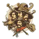Create a tattoo based on the three musketeers for a group of 3 people. This tattoo should be discreet. tattoo design idea