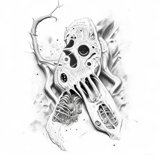 A cartoonish zombie biologist dissecting a horse tattoo design idea