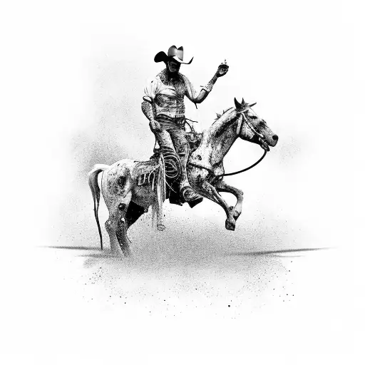 A cowboy riding a zombie horse in a vaquejada competition tattoo design idea