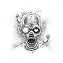 A glass of alcoholic beverage with animated zombie creatures swimming inside tattoo design idea