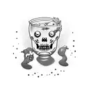 A glass of alcoholic beverage with animated zombie creatures swimming inside tattoo design idea
