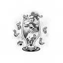 A glass of alcoholic beverage with animated zombie creatures swimming inside tattoo design idea