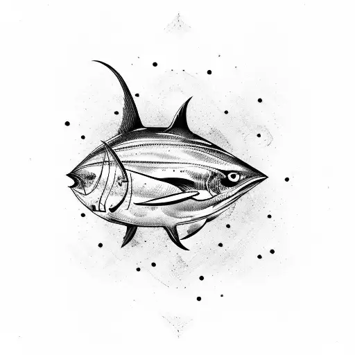 Tuna fish with acient wtiting cool design tattoo design idea