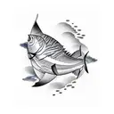 tuna fish with acient writing tattoo design idea
